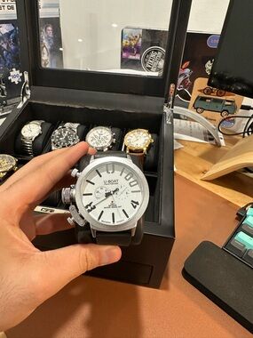 U-Boat White Dial Watch with Black Strap